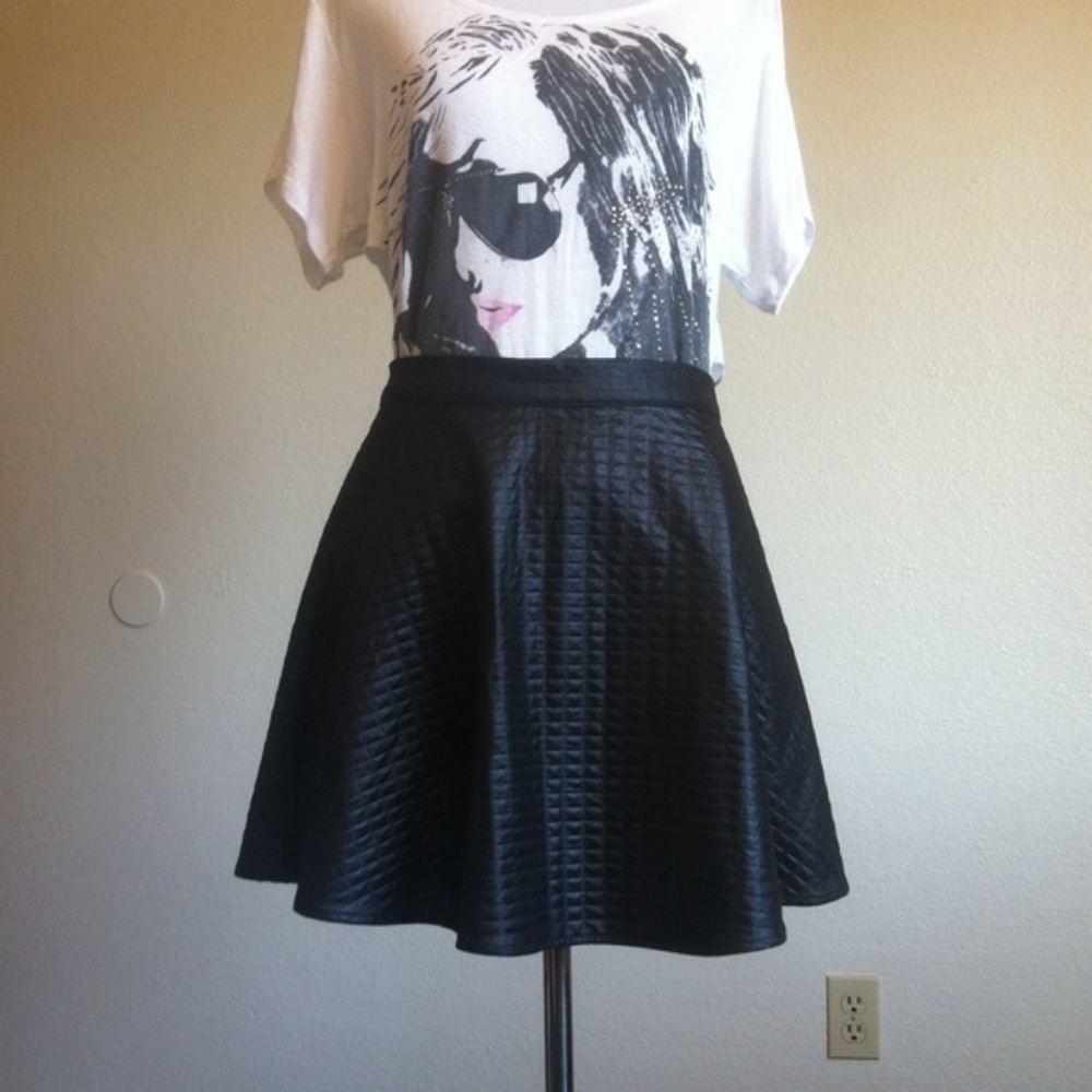 Black Faux Leather Skater Skirt - Picture 2 of 6
